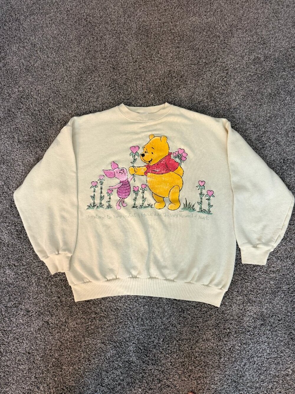 Vintage 90s Disney Winnie the Pooh Piglet Sweatshirt Cream Yellow Unisex XL READ